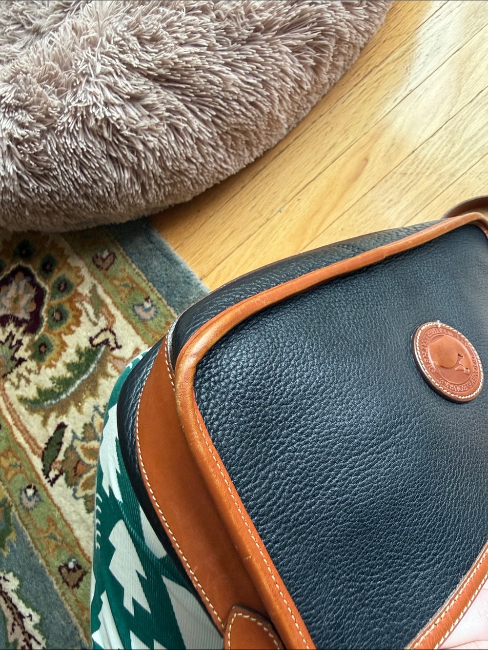 Dooney & Bourke Black with Tan Trim Pebbled Leather Crossbody - Picture 12 of 13